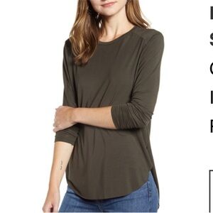 NWT Halogen Grey Green Beluga Long Sleeve Shirttail Hem Shirt Sz L